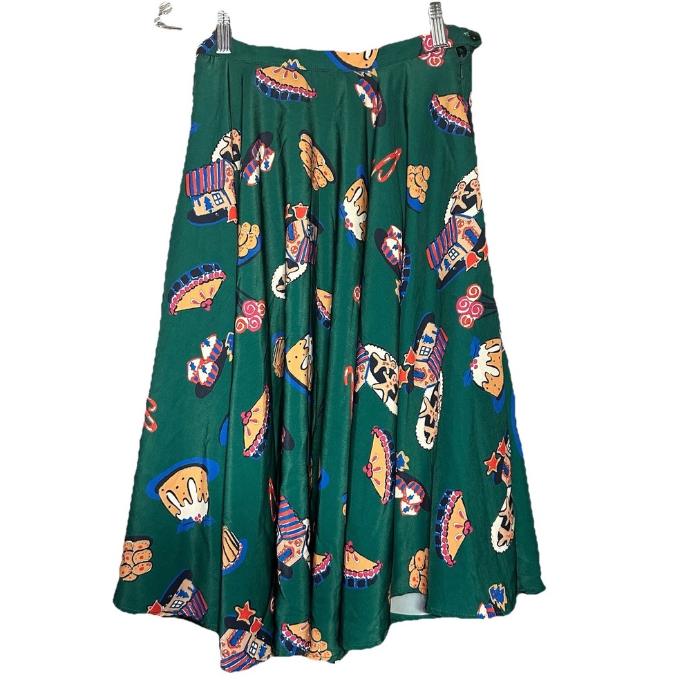 ModCloth Christmas‎ Skirt Christmas Cookies Gingerbread Silky Pockets Small